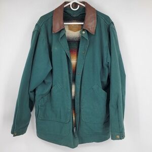 Vintage Woolrich Green Canvas Blanket Lined Barn Chore Heritage Jacket USA L